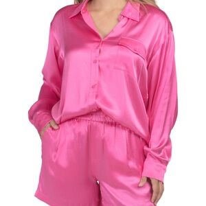 Pink Satin Women's button down Shirt